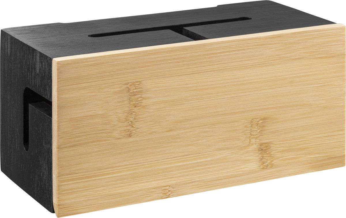 Kos Design - Zwart kabelbox - Opberg stekkerdoos - Small - Bamboe design - Kabeldoos bureau - Snoeren opbergen - Cablebox organizer