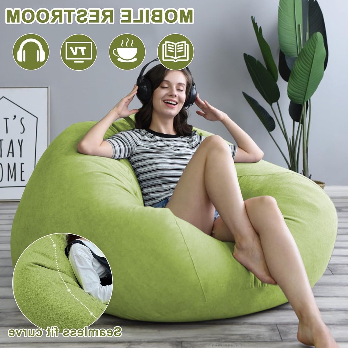 Bean Bag Cover voor Kinderen en Volwassenen, 100 x 120 cm, Sofa Deksel met Rits, Ideaal voor Buiten en Binnen, Comfortabele Zitzak Bedekking
