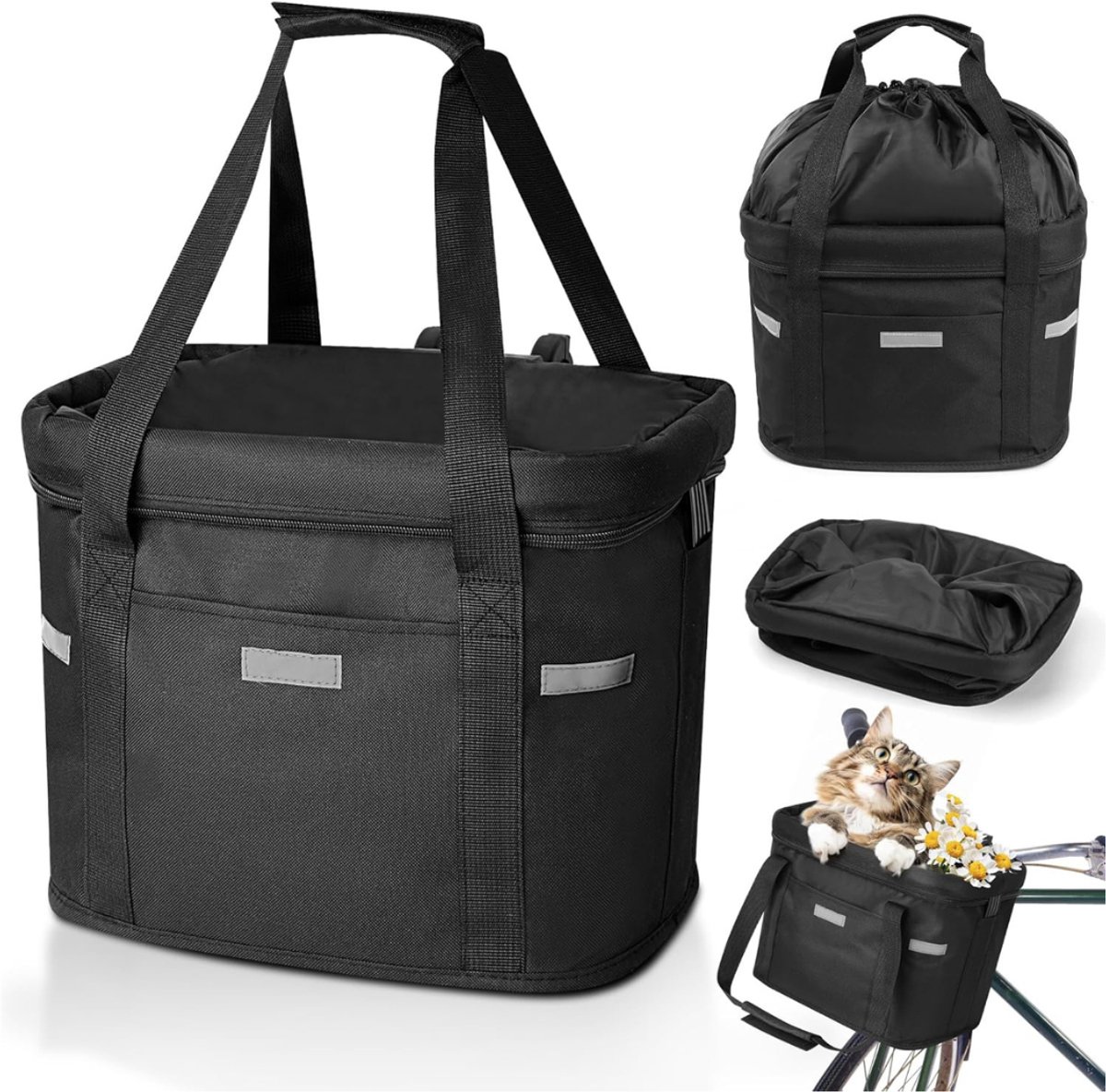 RVV® Hondenfietsmand - Fietstas Hond - Hondenfietsmand Afneembaar - tot 5Kg - Zwart - 37cm x 25cm x 9cm