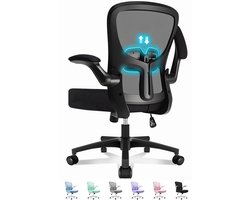 Durrafy Bureaustoel - Ergonomische Bureaustoel - Bureaustoelen voor Volwassenen - Office Chair - met Lendensteun & 90° Opklapbare Armleuningen | Verdikt en Verbreed Zitkussen | Hoogteverstelling - Stoel Tot 150kg - Zwart