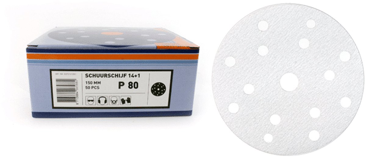 Veba Schuurschijf Klitteband 150mm 14+1 Gat - 50 Stuks - Maat: P80