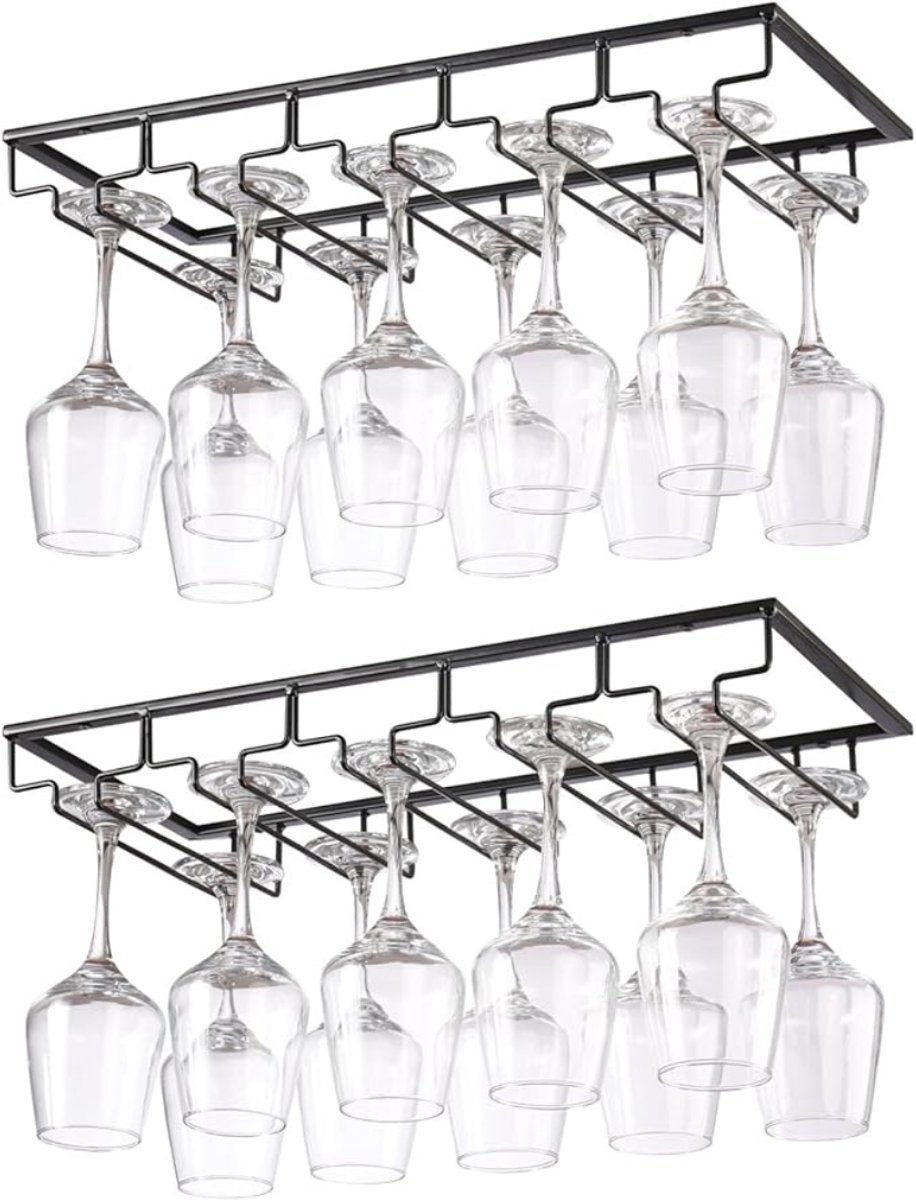VIN® Ophangrek Wijnglazen - Wijnglazenhouder – Set van 2 - Metalen Wijnglazenrek - Glazenrek Met 5 Rijen - Wijnglashouder – Organizer - Stijlvol – Bar, Keuken & Cafe - Hangend – Zwart