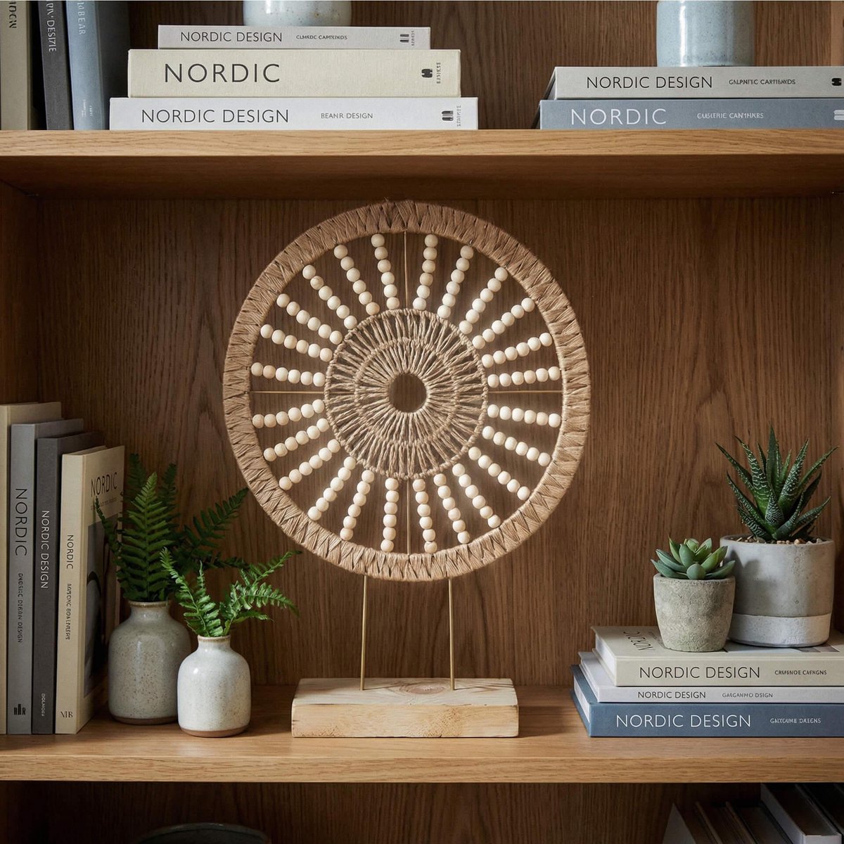 Lolaa Deco object Solara hout en kralen op standaard H56cm