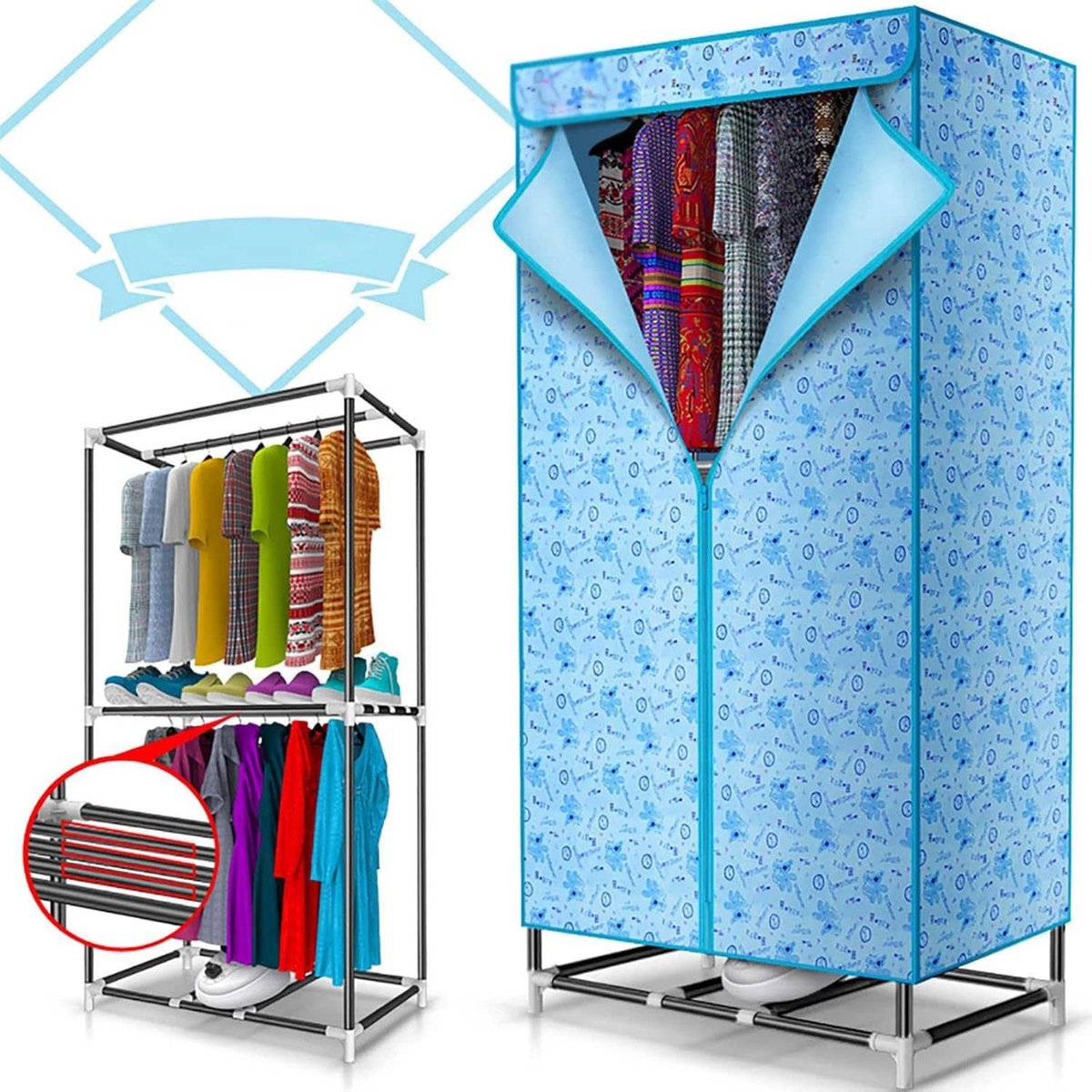 Elektrisch Droogrek Kledingdroger Kast Snel Kleding Drogen Dubbele Laag 72x48x145cm