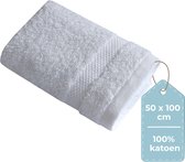 HUSH Living Handdoek - per stuk - 50×100 cm - 100% katoen - zware kwaliteit 500g/m2 - stijlvol boord en ophanglus - wit