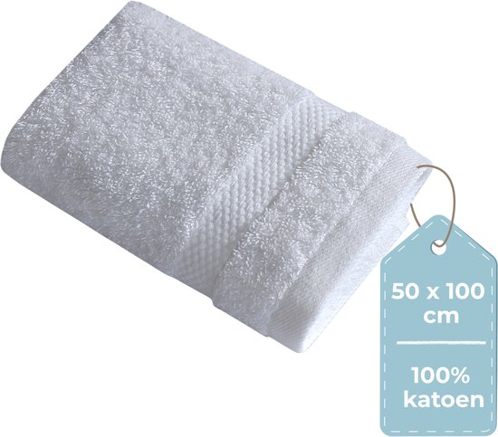 Serviette de bain blanche de 50 x 100 cm, 100% coton.
