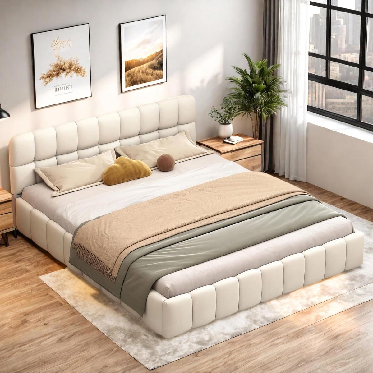 Gestoffeerd Bed - Tweepersoonsbed Linnen - Comfortabel Slapen - Zachte Rugleuning - 160x20