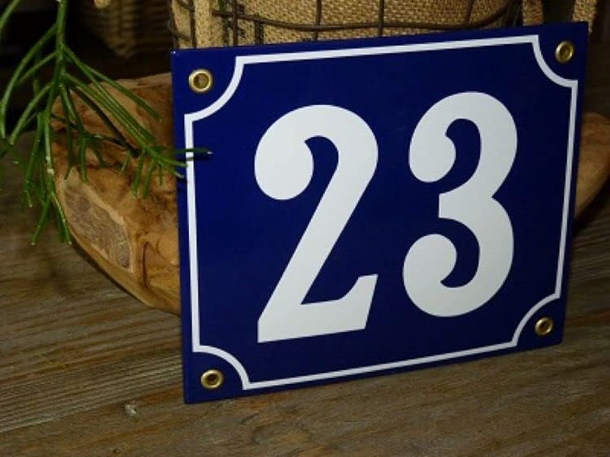 Emaille Huisnummer - Nummerbord Woning - Duidelijke Adresherkenning - Handmatig Gekleurd Reliëf - 18x15 Centimeter - Blauw Wit