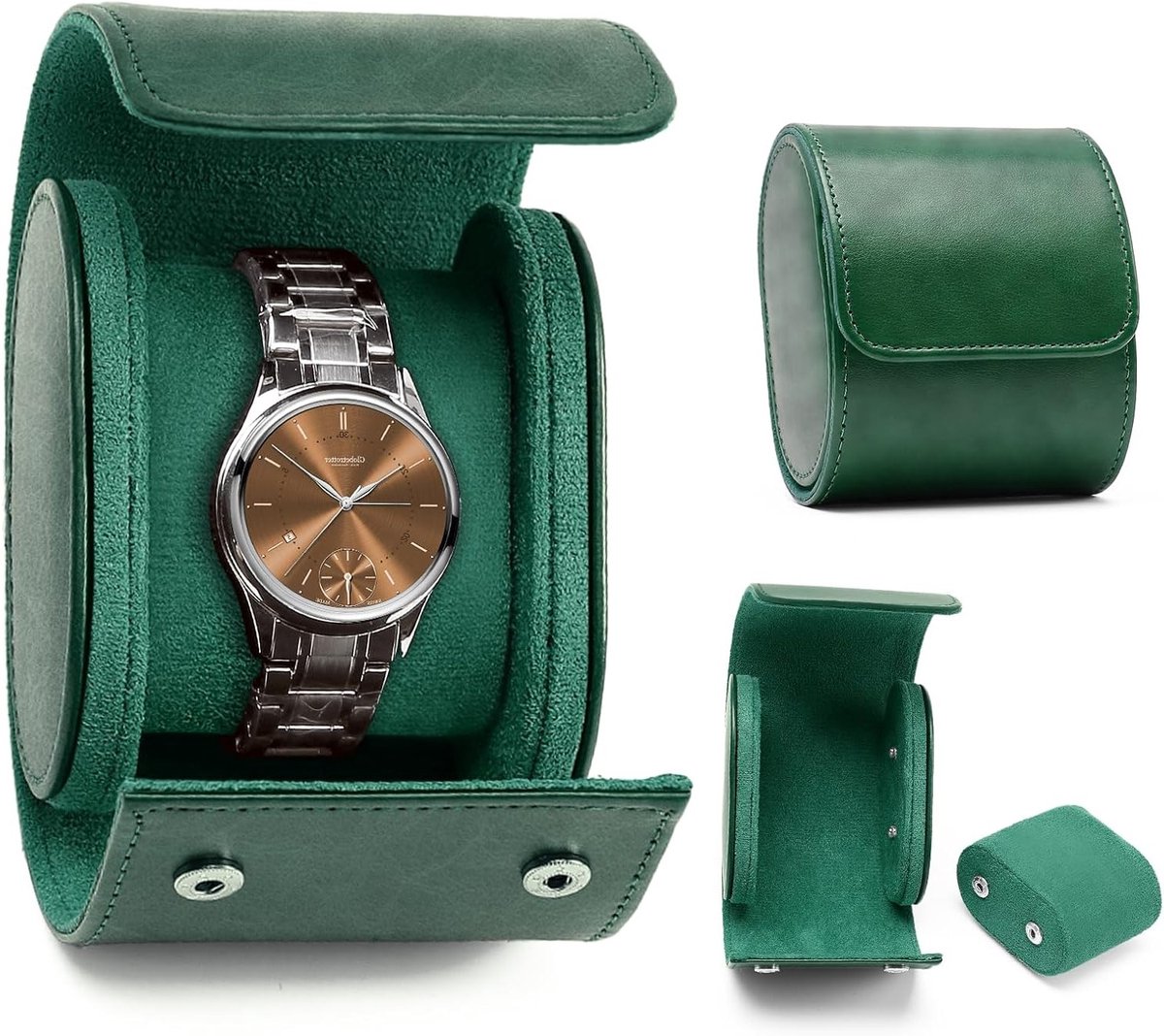 Elegante Groene Horlogebox voor 1 Horloge - Ideaal voor Reizen, Cadeau en Sieradenopslag