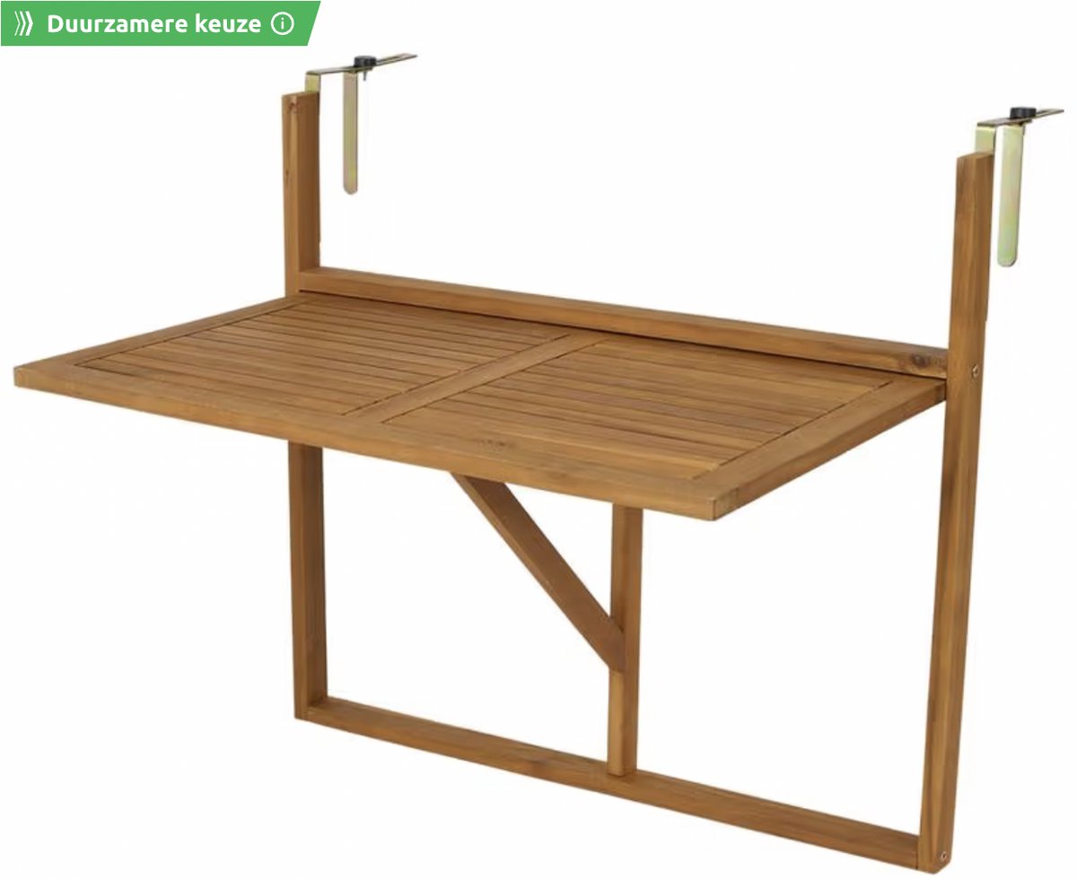 Inklapbare Houten Balkontafel – Ruimtebesparend & Verstelbaar – 45 x 78,4 x 70,5 cm – Voor Balkonrailingen 3–18 cm thumbnail 8