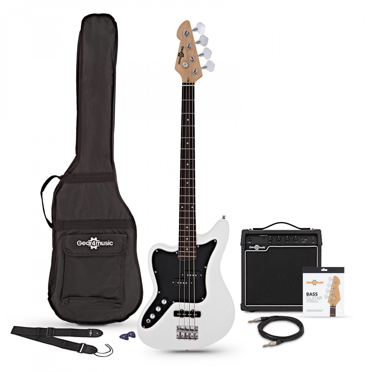 Seattle Linkshandige Basgitaar + 15W Versterkerpakket, Wit