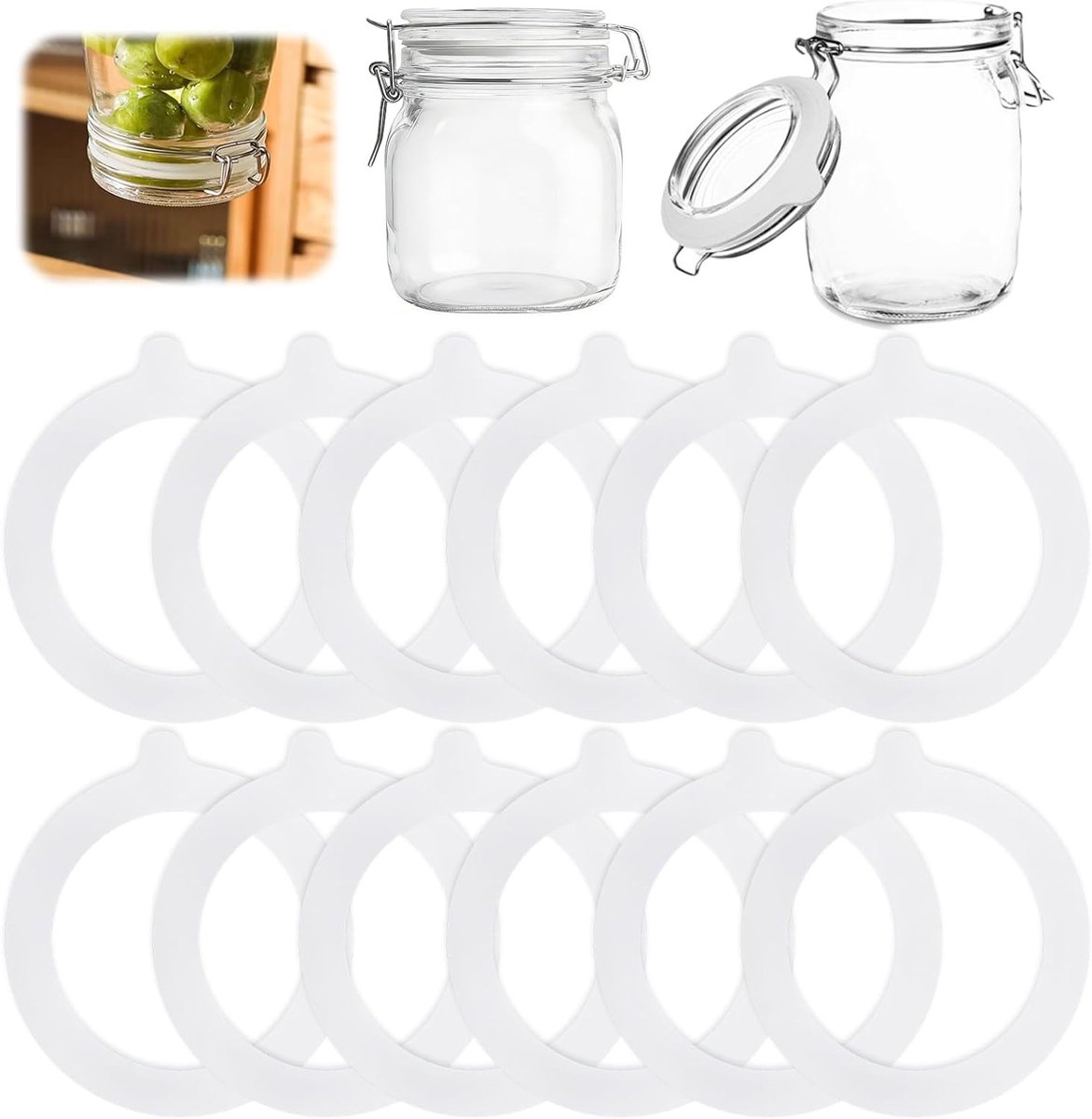 Set van 12 Levensmiddelenbewaarringen van Rubber 70 x 95mm, Lekvrije Silicone Ringen voor Weckpotten en Brede Glazen Flessen, Ideaal voor Inmaken en Bewaren