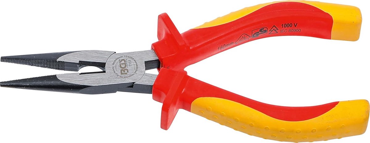 Telefoontang Recht - Lange Neus Tang - Precisie Werk - VDE Gekeurd - 160 mm - Zilver Rood
