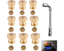 9 stuks - Gasfornuissproeiers - met mondstuksleutel - Messing Gaskoppen - Mondstukken set - schroefdraad - voor keukenfornuis, propaanbranders, gasfornuizen - gouden
