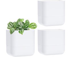 Zelfbewaterende Plantenpot - Wandpot Bloemen - Ruimtebesparend Binnen - Katoenen Zelfwater Systeem - 16.5cm Hoog - Mat Wit