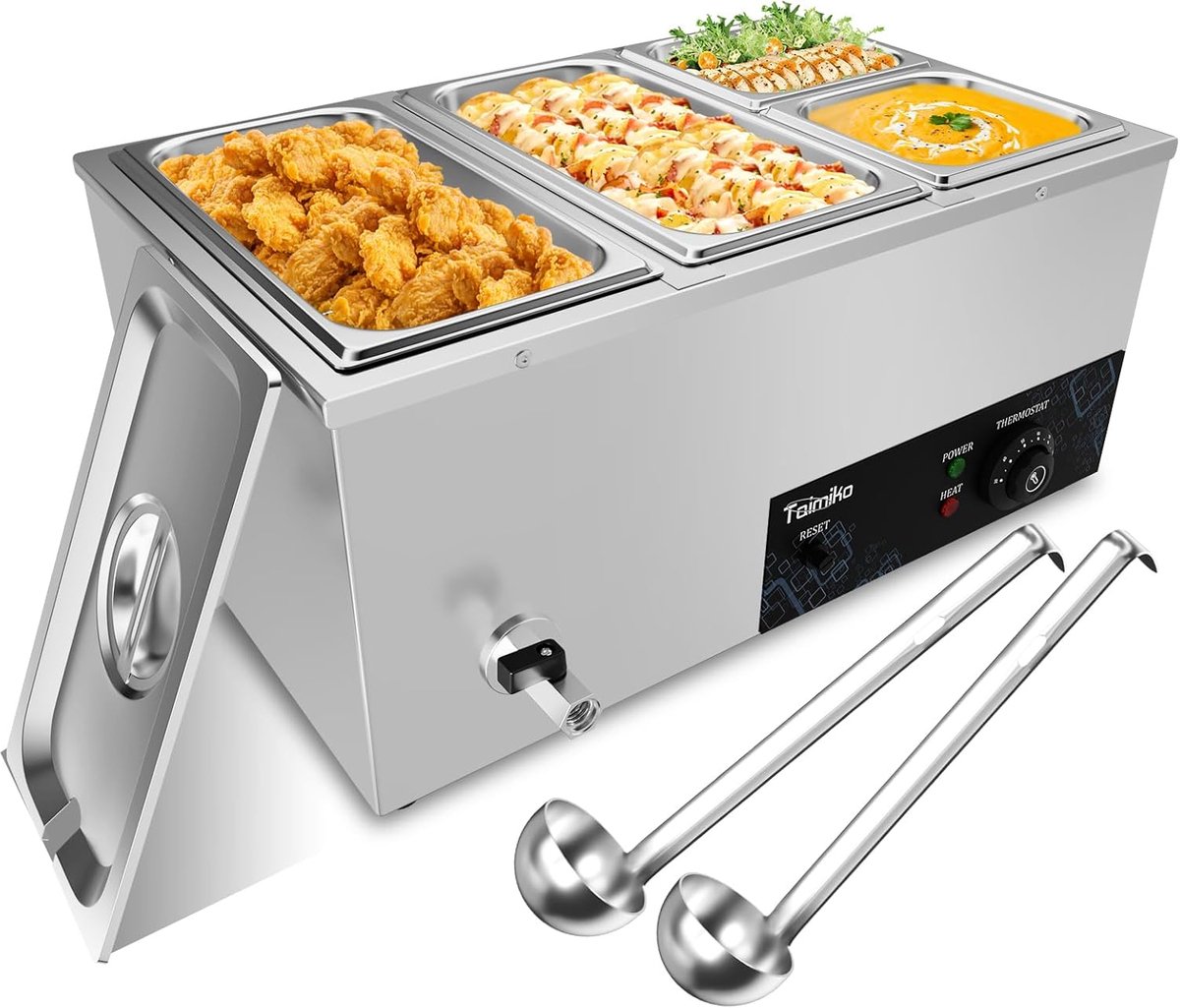 Elektrische Voedselwarmer - Buffetwarmer Bain Marie - Eten Warm Houden - Instelbare Temperatuur 0-85°C - 1500W Vermogen