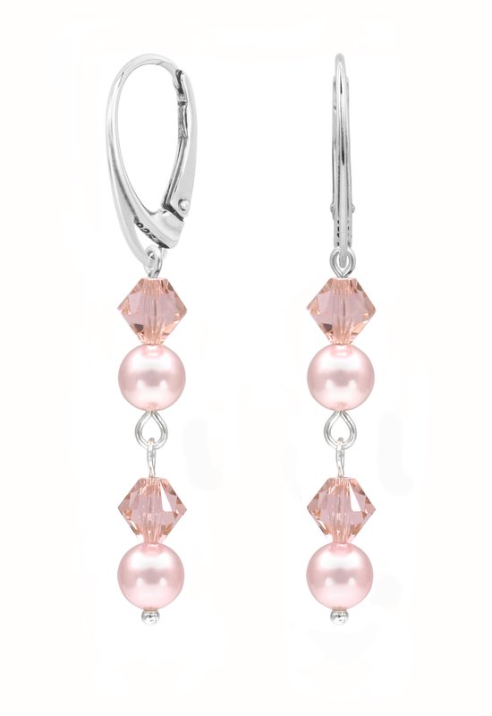 ARLIZI 2498 Oorbellen Swarovski kristal parel hanger lichtroze - sterling zilver - 5 cm