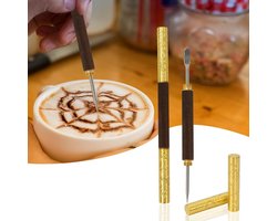 Stainless Steel Latte Art Pen met Houten Handvat - Barista Gereedschap voor Cappuccino, Espresso en Creatieve Koffie Decoraties - Ideale Accessoires voor Koffiehuizen