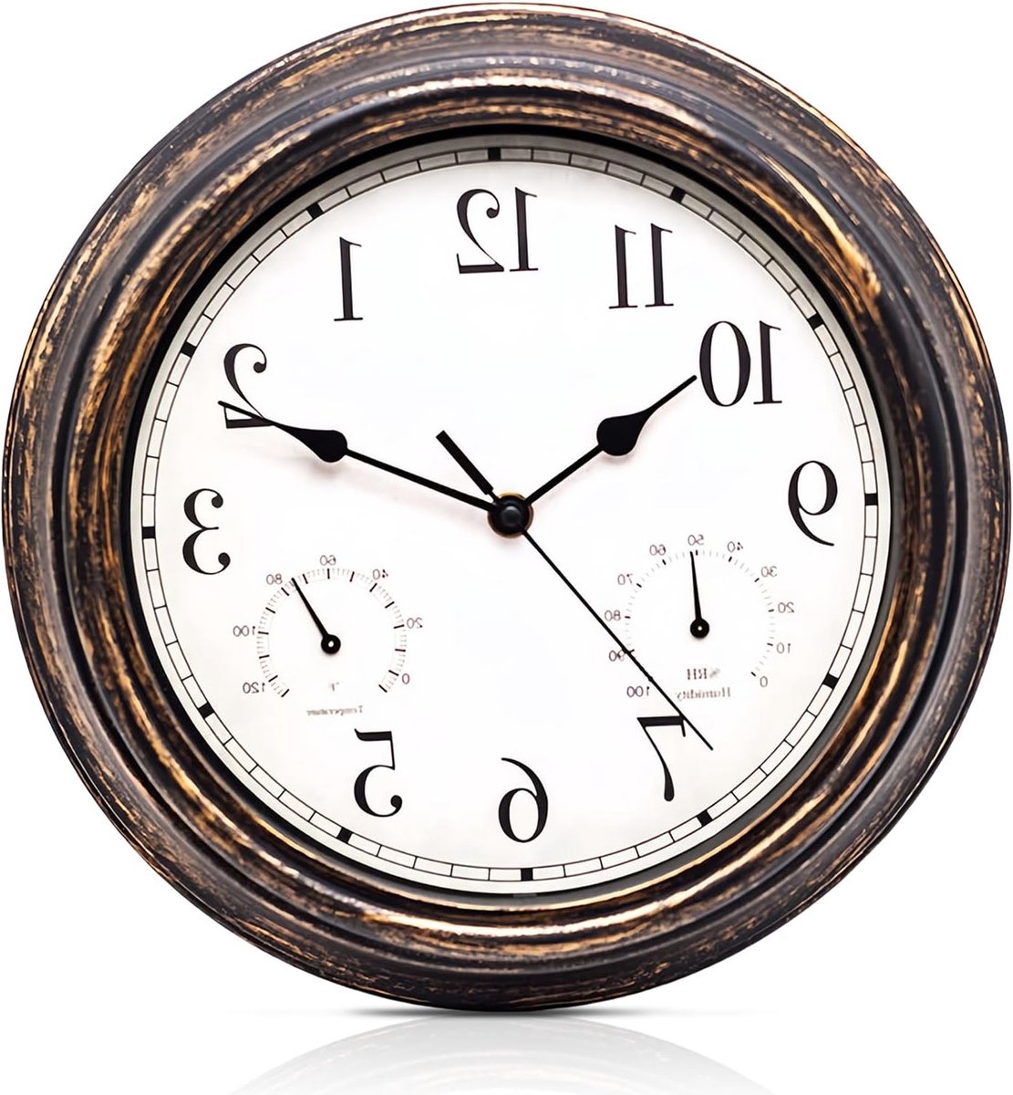 Vintage Wandklok: Waterdichte Stille Klok met Retro Ontwerp, Thermometer en Hygrometer voor Slaapkamer en Woonkamer, Stille Klok zonder Tikkende Geluiden, Ideaal voor Interieurdecoratie