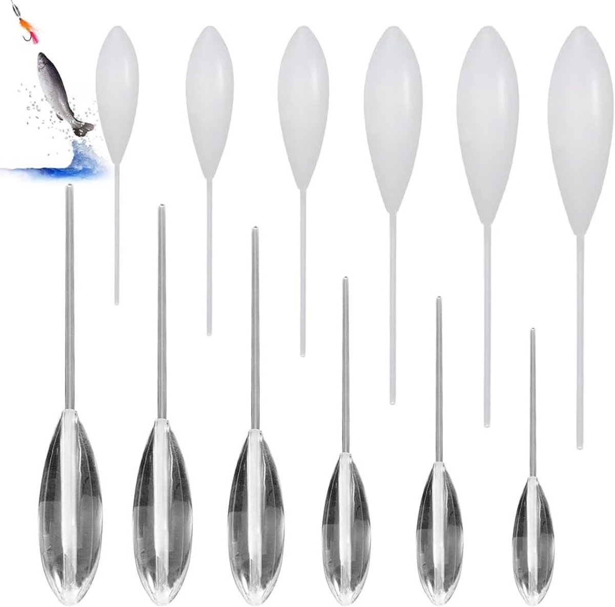 Trout Set met 10 Stukken, 5 Zinkende en 5 Drijvende Aas, Perfect voor Vissen in Ondiep Water, Inclusief Diverse Gewichten en Praktische Visspullen