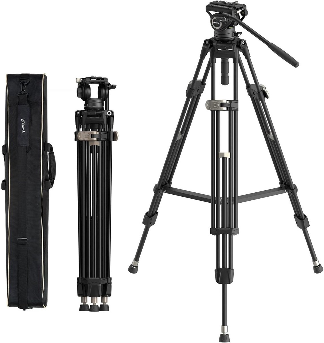 Professionele Heavy Duty Tripod Kit voor Camera en Video, 75"/191cm met Dempende Fluid Head, Eenvoudige Hoogteverstelling en QR Plaat, Geschikt voor Manfrotto en DJI RS, Draagvermogen tot 8kg