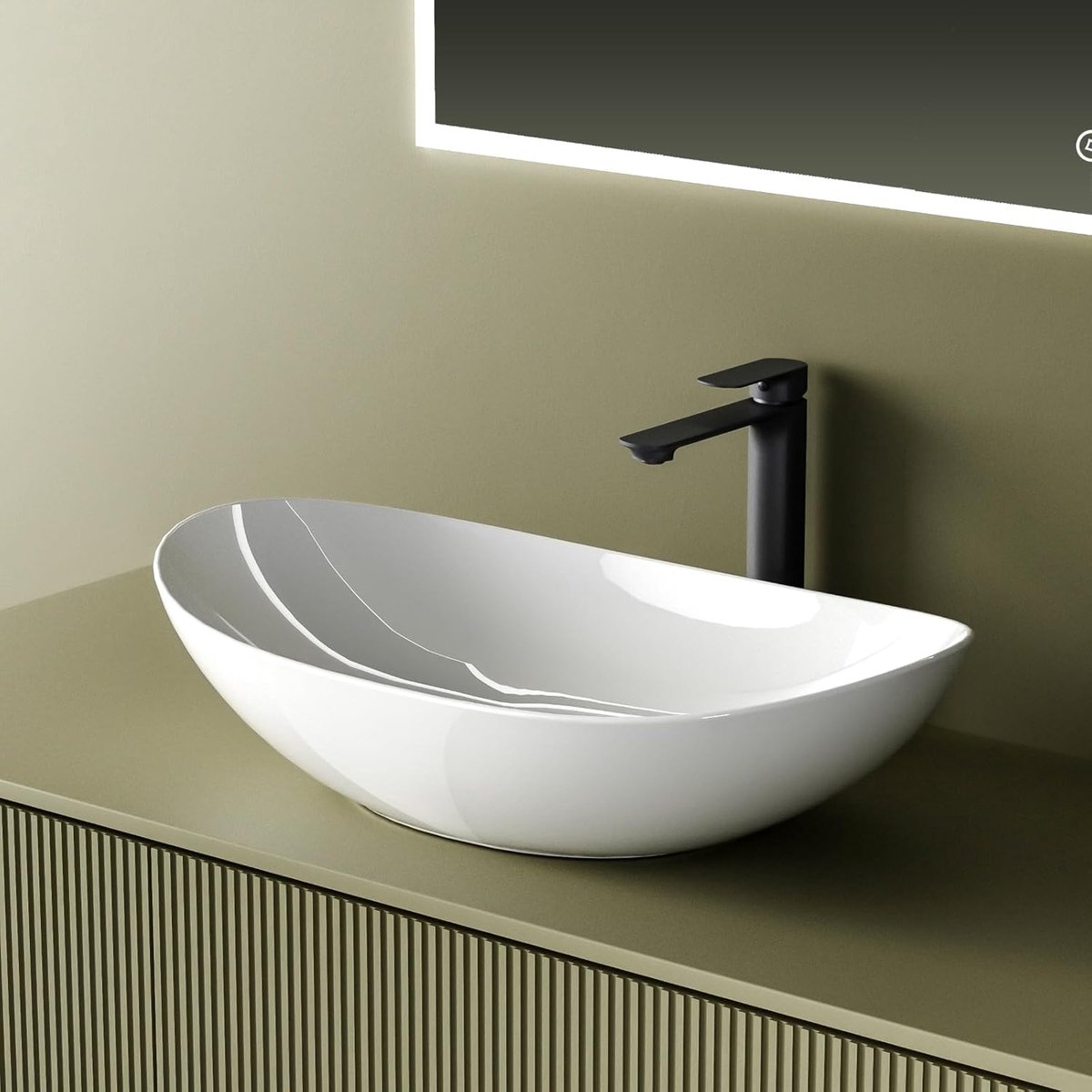Opbouw Wastafel - Keramische Kom - Badkamer Inrichting - Ovaal Design - 61.5x36x15.5 cm - Wit