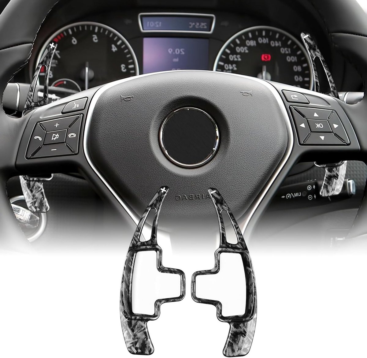 Stuurwiel Schakel Peddels voor Mercedes Benz A B E Klasse W176 W246 W212 W251 GLK X204 GL X166 SLK W166 - ABS DSG Extensies en Interieur Accessoires in Geproduceerd Koolstofvezel Patroon