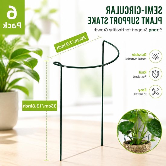 Set van 6 Metalen Halve Plantsteunen voor Klimplanten, Bloemensteunen en Tuinondersteuning voor Potplanten, Pioenrozen, Hortensia's en Groenten (35 x 20 cm) — afbeelding 5