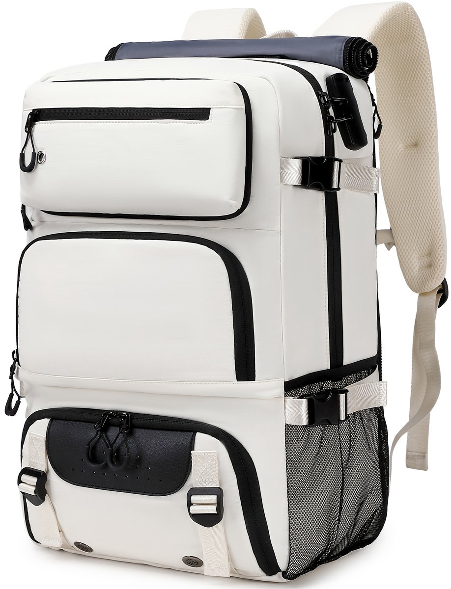 Witte Hiking & Reistas – Grote Capaciteit Rugzak met Laptopvak, Schoenvak & Anti-diefstalontwerp | Unisex