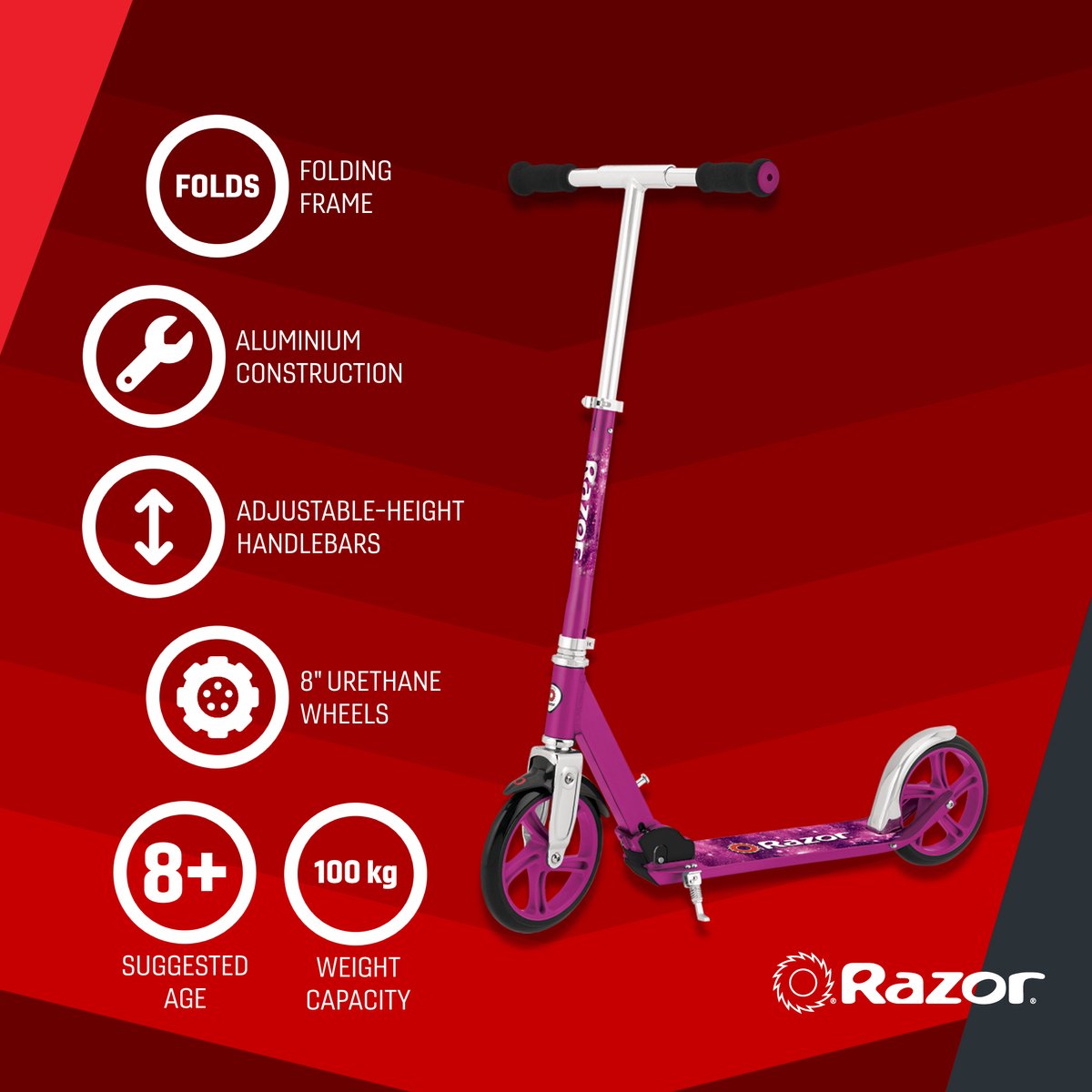 Razor A5 Lux - Step - Roze - Opvouwbaar - Grote Wielen 200 mm - Tot 100 kg - Vanaf 8 jaar — afbeelding 10