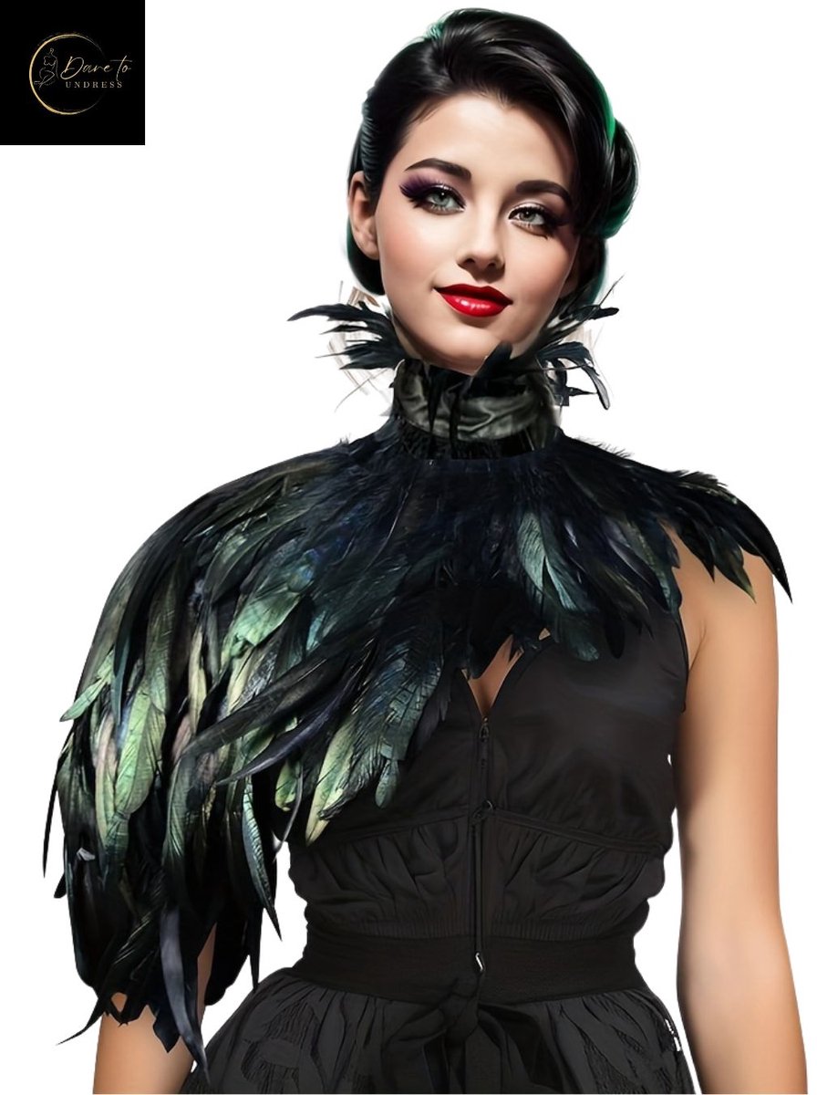 Zwarte Veren Stola Dames – Fetish Feather Cape – Lingerie Styling – Luxe Kinky Look – Statement Lingerie Accessoire – Erotisch Clubwear Styling – Boudoir, Kinky & Burlesque Events – Wasteland, B.I.T.C.H. – One Size – Dare to Undress