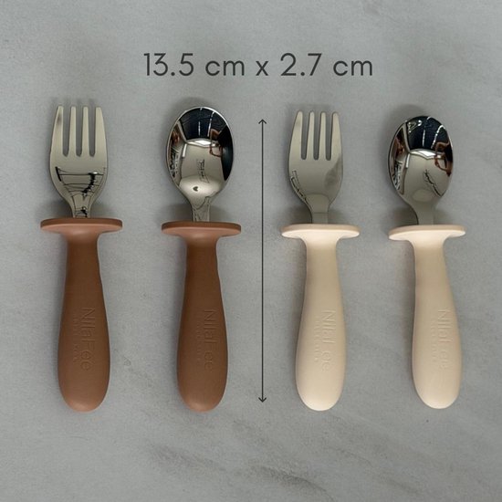 NilaFee® Kinderservies Robin Caramel - Baby Eetset - Siliconen & RVS - Vakjesbord - Kom - Drinkbeker met Rietje - Bestek - Kinderservies - Peuter & Baby 6m+ — afbeelding 3