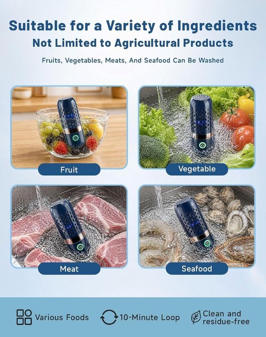 Fruit- en groentereiniger - Capsulevormig reinigingsapparaat - met OH-ionzuiveringstechnologie - waterdicht en snoerloos - 1 stuk(groente) — afbeelding 3
