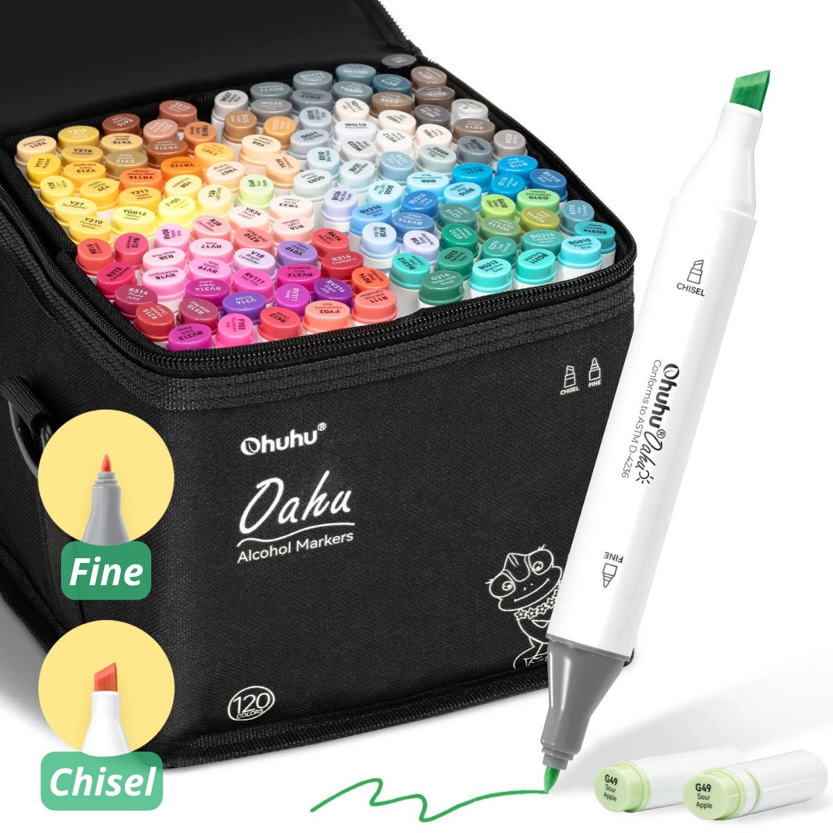 Ohuhu - Oahu Fine & Chisel - Alcohol Art Markers - 120 kleuren