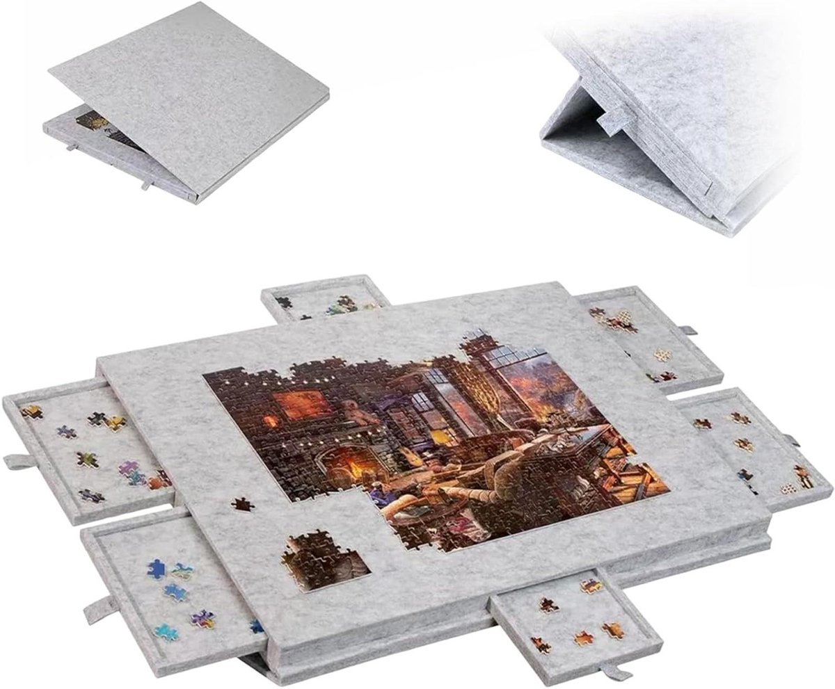 Puzzeltafel Opvouwbaar - Puzzelbord Vilten - Puzzels Maken - Met Kantelstandaard - 90x64 cm - Lichtgrijs