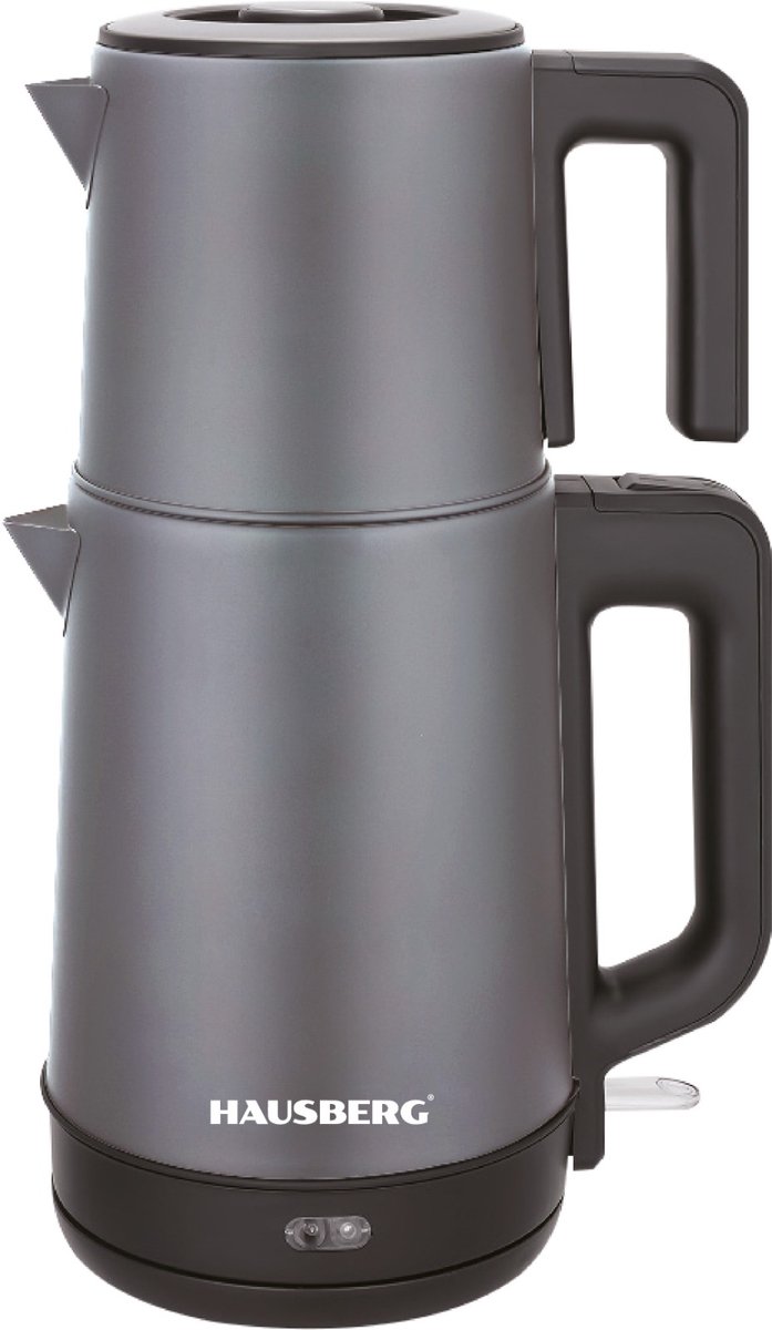 Elektrische Turkse Theepot & Waterkoker 2-in-1 - Hausberg HB-3636GR – 2L + 1L – 1800W – RVS – Warmhoudfunctie – Theemaker met RVS Theefilter