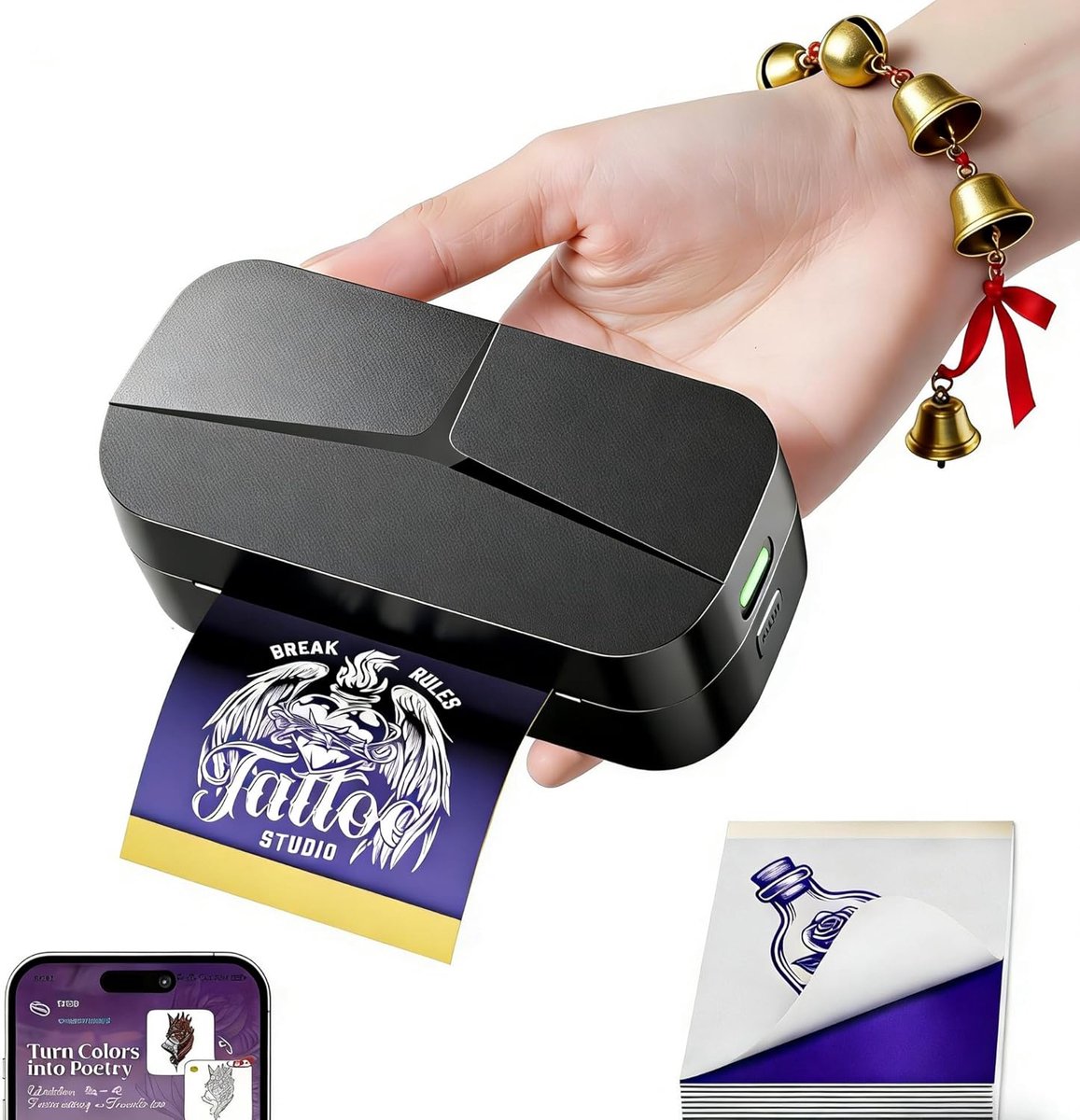 Mini Tattoo Printer - Stencil Machine - Ontwerp Maken - Draadloze Bluetooth - 30 Vel Inclusief - Zwart