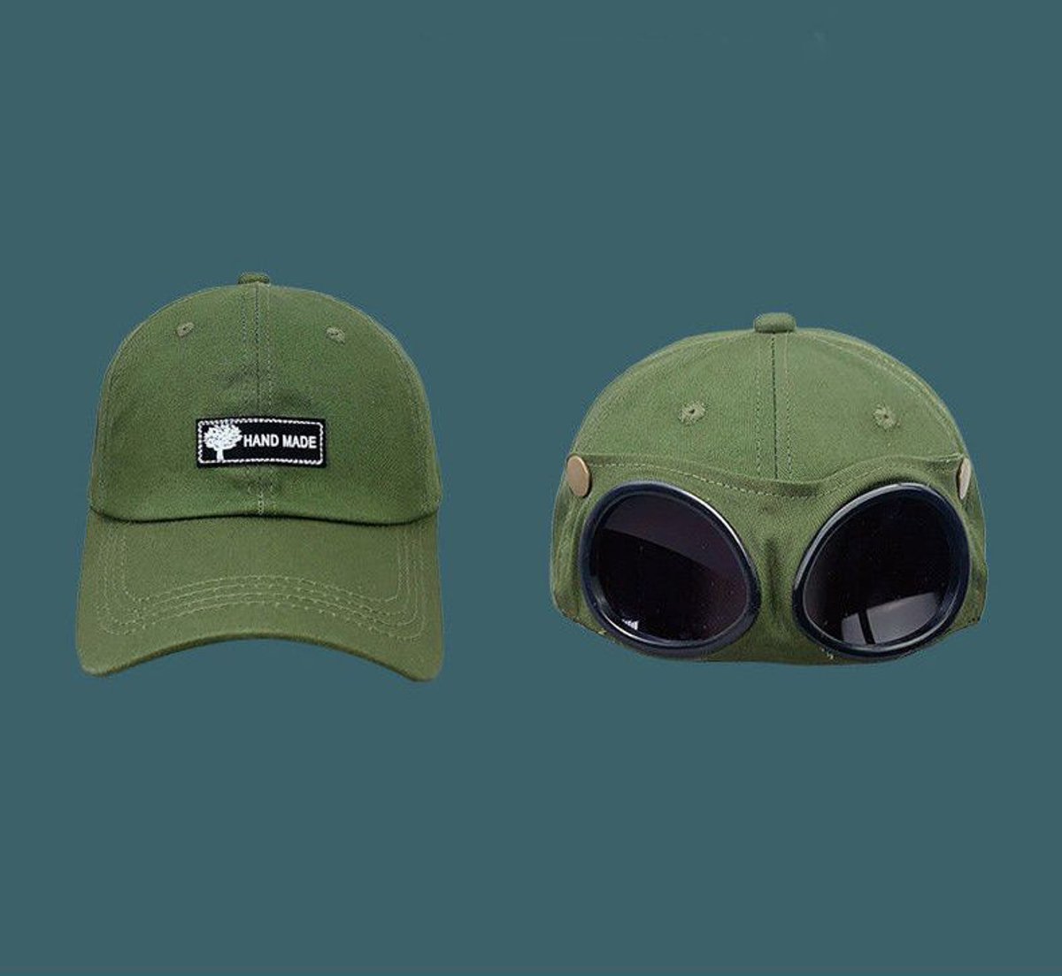 Retro pilotenpet trendy baseballpet zonnebril hiphopmasker unisex militair fits all Groen