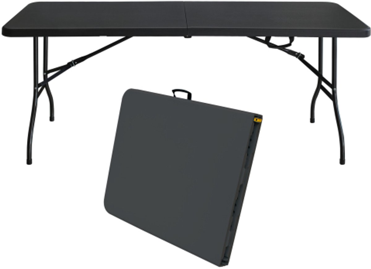 180cm draagbare zware klaptafel met handvat - opvouwbare tafel - voor kamperen - 135kg draagvermogen - zwart