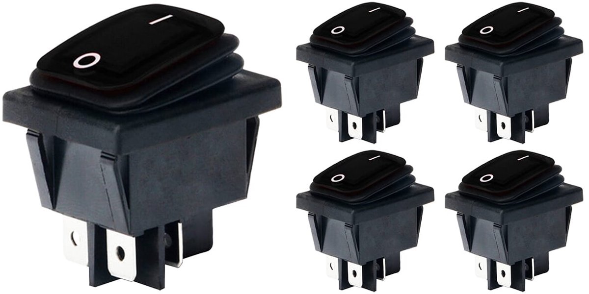 Orbit Electronic Wipschakelaar ON-OFF - 4-pins - 30x22mm - 16A 250V - Spat Waterdicht - KCD4-201-16 - Zwart - 5 stuks