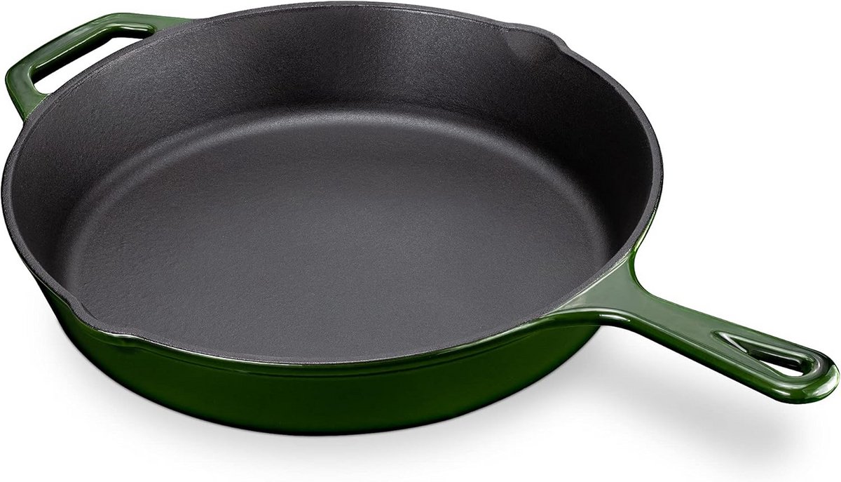 Gietijzeren Koekenpan - Emaille Pan Skillet - Vlees Braden - Alle Warmtebronnen - Ø 30 cm - Groen