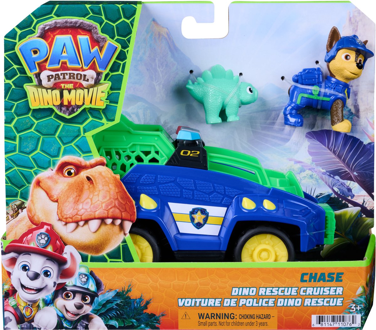 PAW Patrol- De Dino Film - Chase's Dino Rescue Cruiser Voertuig - Met klauw met veermechanisme en 2 actiefiguren — cadeau in Spellen & Speelgoed - foto 4