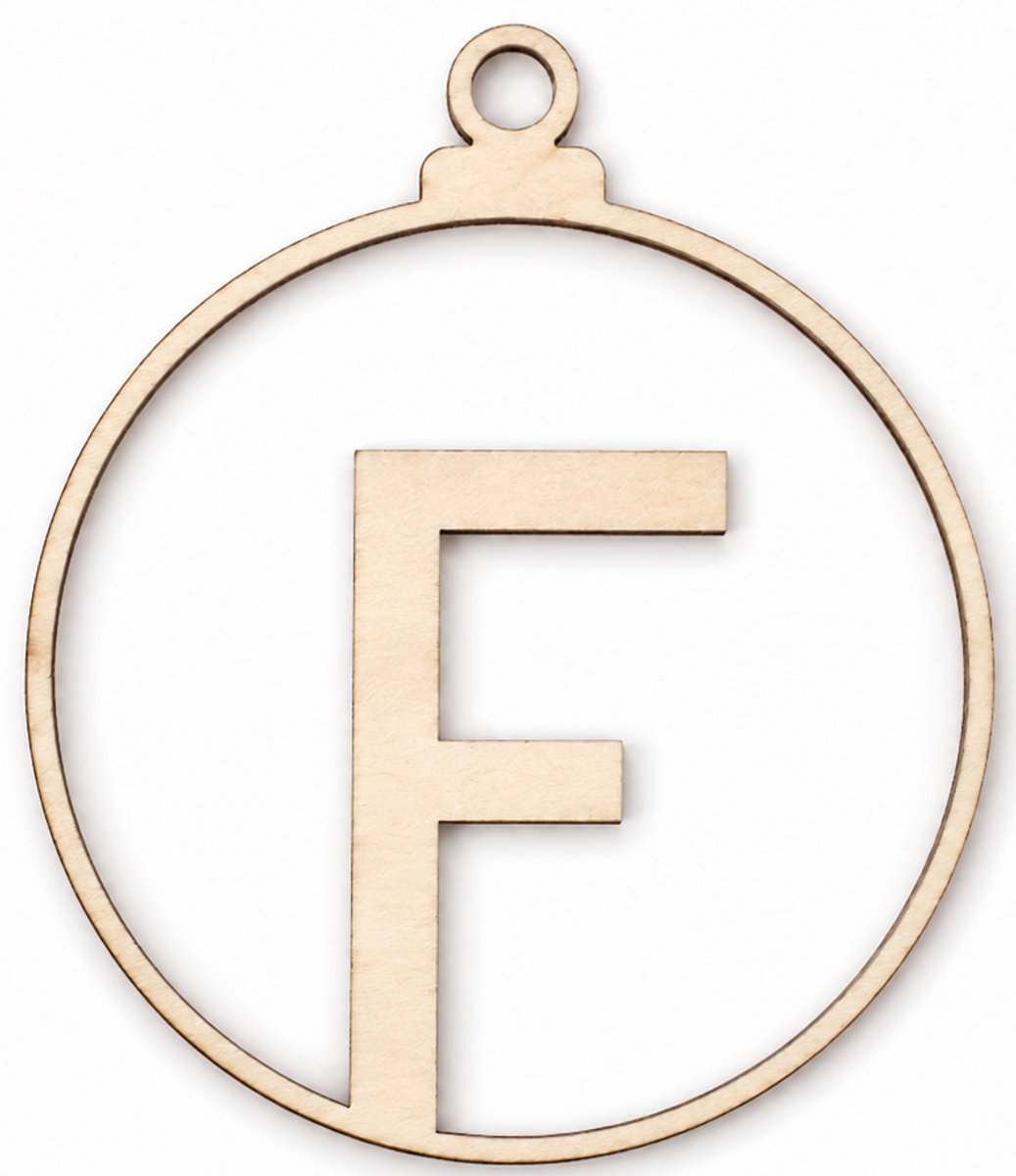Houten kerstversiering - Wooden Christmas decoration | Letter “F” | 9cm | Licht hout - Natural wood | Kerstbal - Christmas tree bauble - Houten Hangers - Kerstboom - Alfabet - Alphabet - Kerstdecoratie - Naam