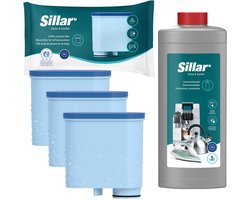 Sillar Onderhoudsset voor Koffiemachines Philips Saeco - 3x waterfilters - vervanging voor CA6903 - compatibel met Incanto, Intelia Deluxe, GranBaristo, LatteGo + 1x Ontkalker 1L