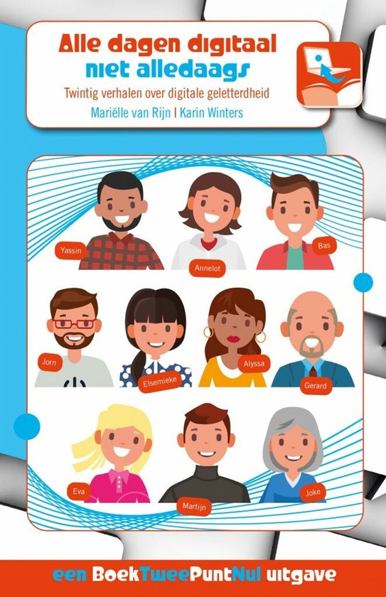 Boekomslag met cartoonportretten van tien mensen: Yassin, Annelot, Bas, Jorn, Elsemieke, Alyssa, Gerard, Eva, Martijn en Joke.