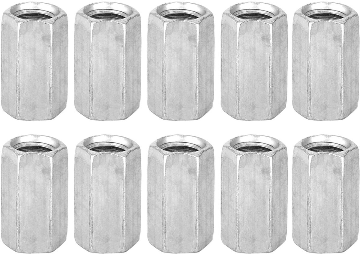 Dailygoods- Draadstang Gegalvaniseerd Koolstofstaal - Zeskantmoer - Schroefdraad Reparatieset - 10 Stuks - Corrosiebestendig - Lange Draadstangen