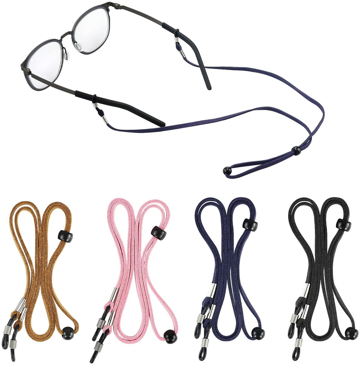 Dailygoods- Brillenband 70 cm - Verstelbare Zonnebrilband - Antislip Brillenkoord - Universele Brillenketting - 4 Stuks - Leer
