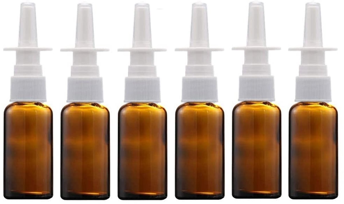 Dailygoods- Neussprayfles 20ml - 6 Stuks - Amber Glas - Herbruikbaar - Vernevelaar - Lichtgewicht - UV-bescherming - Sprayfles