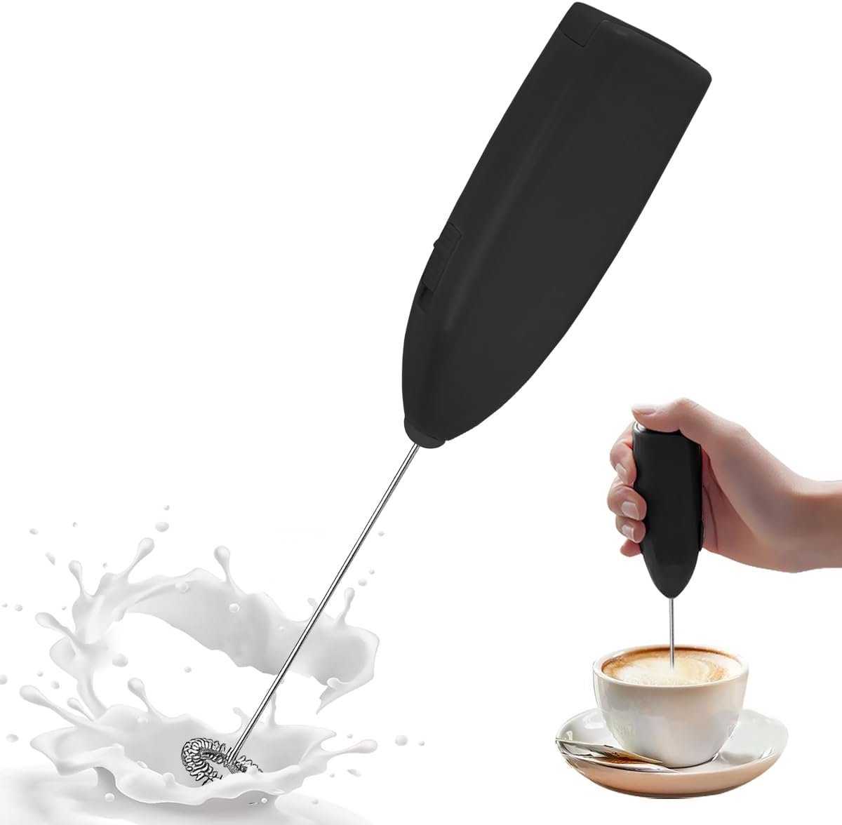 Melkschuimer Handheld - Draadloze Koffie Mixer - Snelle Schuimcreatie - Fluisterstil Design - Zwart Kunststof - 1 Stuk - Voor Latte Cappuccino Matcha