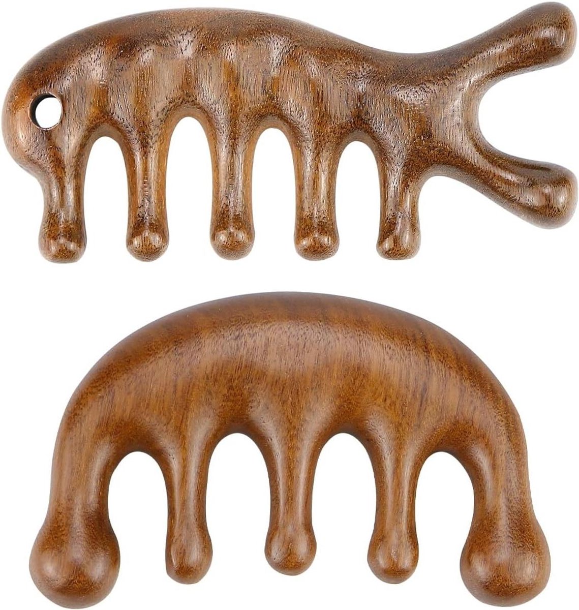 Hoofdmassage Kam - Guasha Kam Sandelhout - Hoofdhuid Ontspanning - Ronde Tanden - 12 x 8 x 3 cm - Geelbruin